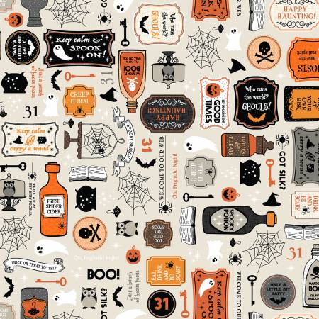 Halloween Fabric - Cream Potions - Maywood Studio - Pumpkins & Potions by Kimberbell Collection - #10570M-E - Cotton Fabric