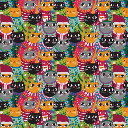 Paintbrush Studio Cat Fabric - Christmas Sweater Cats Multi - #120-21794 - Allison Cole Collection - Cotton Fabric