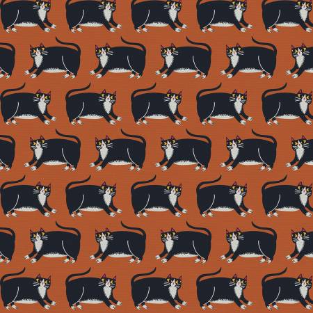 Paintbrush Studios Cats Meow Fabric - 120-22272 - Cat - Cats Meow Cat Stripe Burnt Orange - Allison Cole - Cotton Fabric