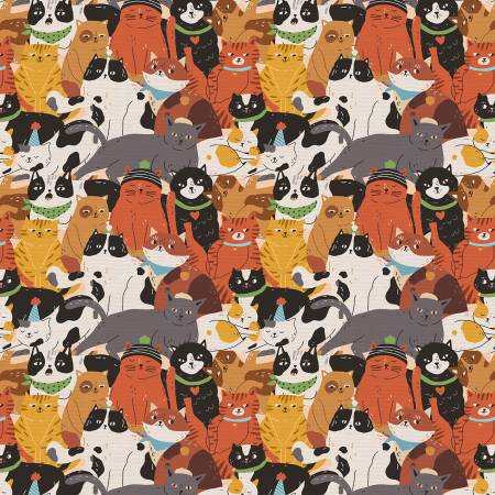 Paintbrush Studios Cat Fabric - Here Kitty, Kitty Cat Faces Multi - #120-24965 - Cat - Cotton Fabric