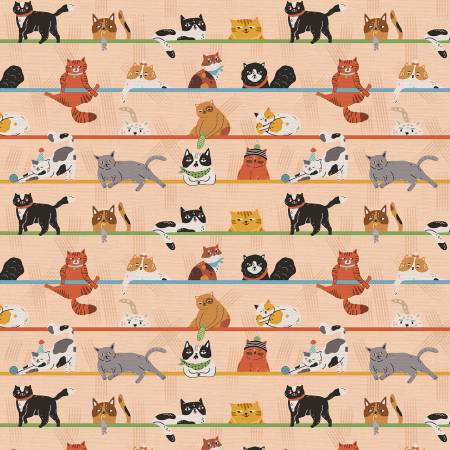 Paintbrush Studios Cat Fabric - Here Kitty, Kitty Mischievous Balance Peach - #120-24968 - Cat - Cotton Fabric