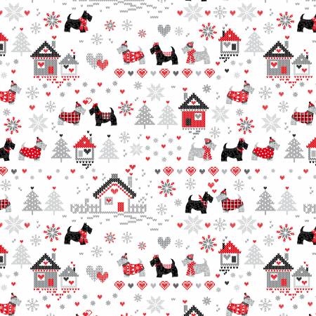 Benartex Dog Fabric - White Snow in Love - Knit & Caboodle by Kanvas Studio Collection - #12759B-09 - Cotton Fabric