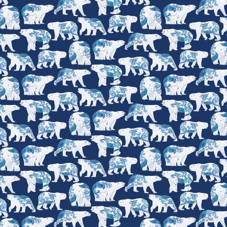Benartex Polar Bear Fabric - Blue Multi Small Polar Bears w/ Pearlescent - # 13430PB-55 - Kanvas Studio Collection - Cotton Fabric