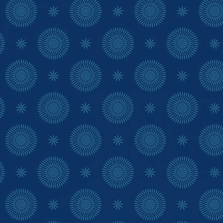 Benartex Fireworks Fabric - Gathering by Shelley Cavanna Collection - Indigo Fireworks = #13523B-52 - Cotton Fabric