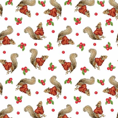 Henry Glass Squirrel Fabric - Red - White Tossed Squirrels - #1367-83 - Magical Menargerie by Grace Violet Designs - Cotton Fabric