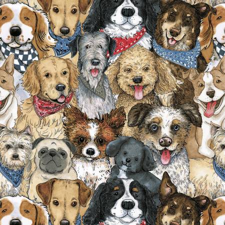 Henry Glass Blue Packed Dogs Fabric - A Place to Call Home by Grace Violet Collection - #1418-39 - Cotton Fabric