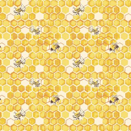 Henry Glass Yellow Bees and Bee Hive Digitally Printed Fabric - Bumble and Bloom by Her & Hue Collection - #1590-43 - Cotton Fabric