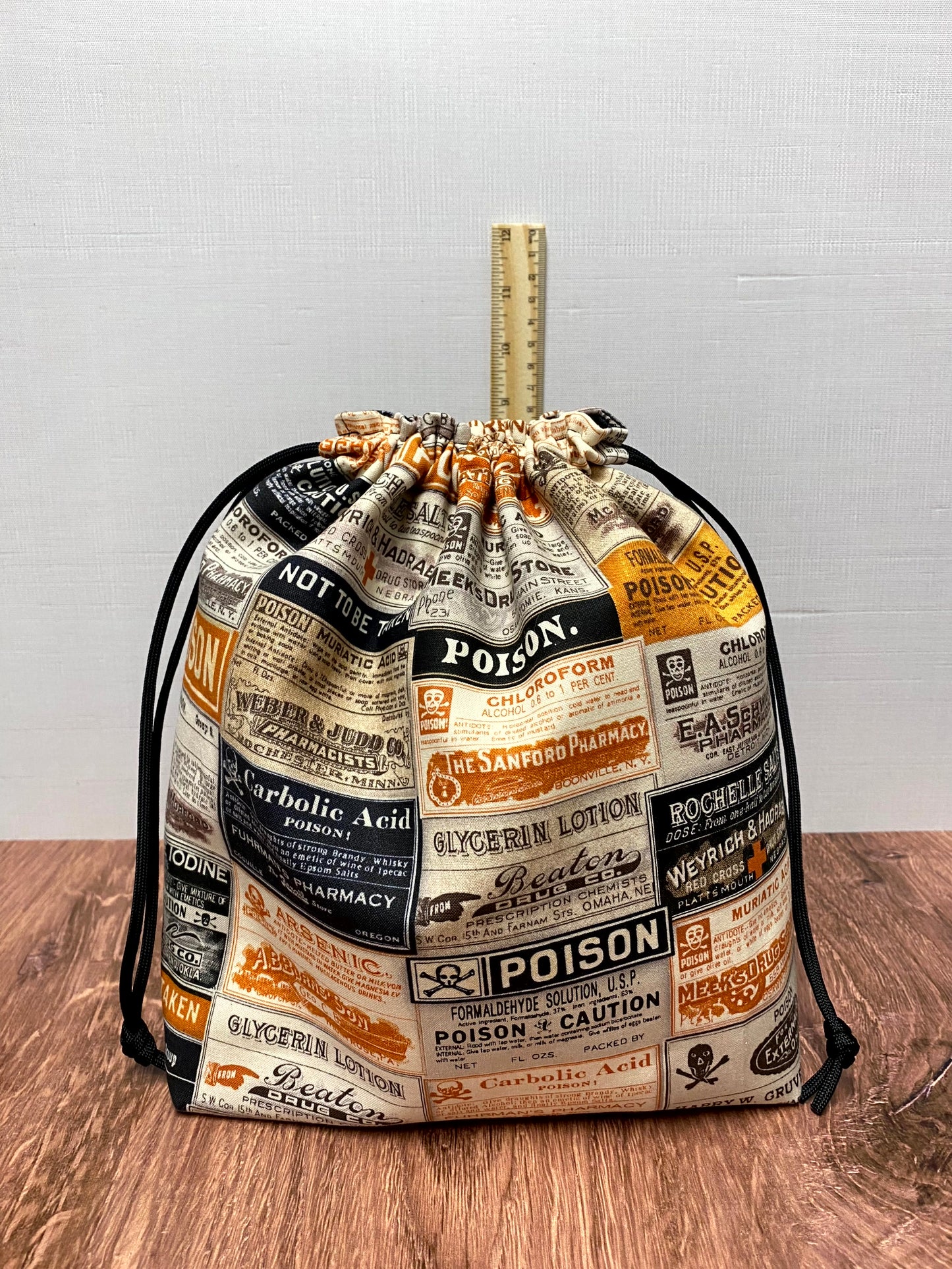 Halloween Project Bag - Handmade - Drawstring Bag – Crochet Bag - Cross Stitch Bag - Toy Sack - Bingo Bag - Skull - Goth - Gothic - Poison