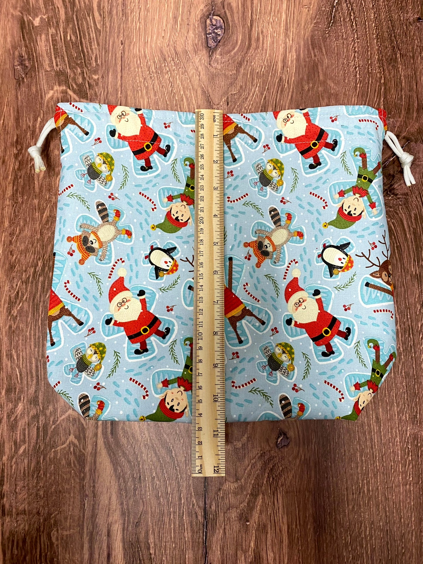 Christmas Project Bag - Drawstring Bag – Knitting Bag – Crochet Bag - Toy Sack – Cross Stitch Bag - Reindeer - Santa - Elf - Owl - Penguin