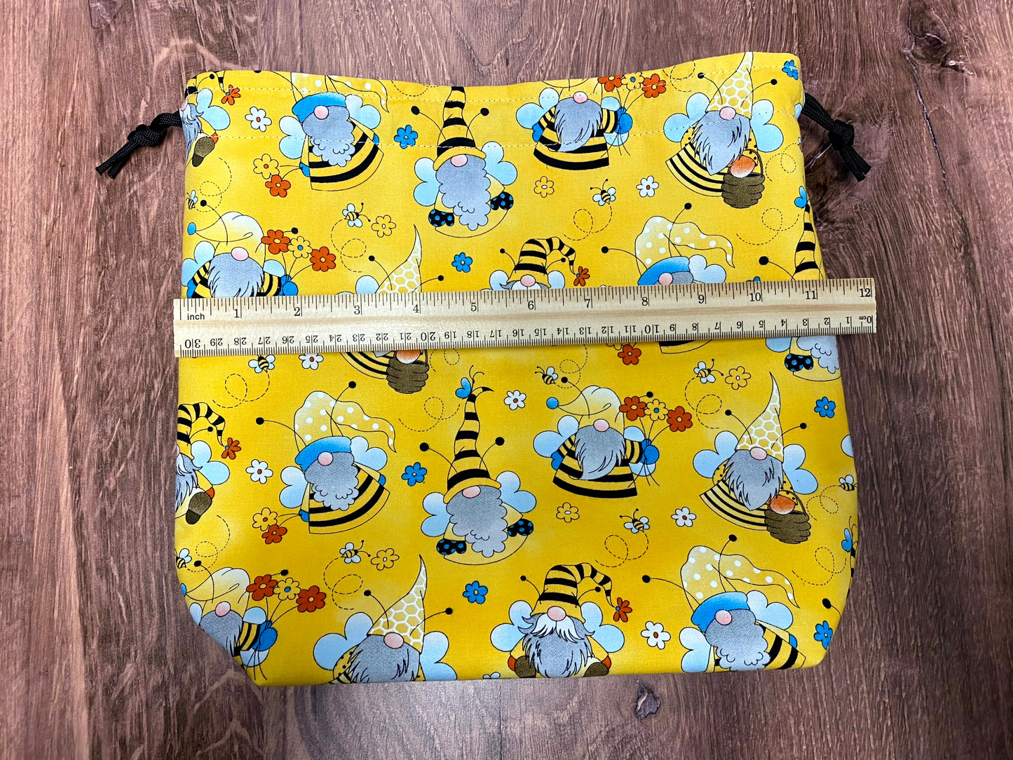 Gnome Project Bag - Drawstring Bag – Knitting Bag – Crochet Bag - Craft Bag - Bingo Bag – Cross Stitch Bag - Floral - Bee