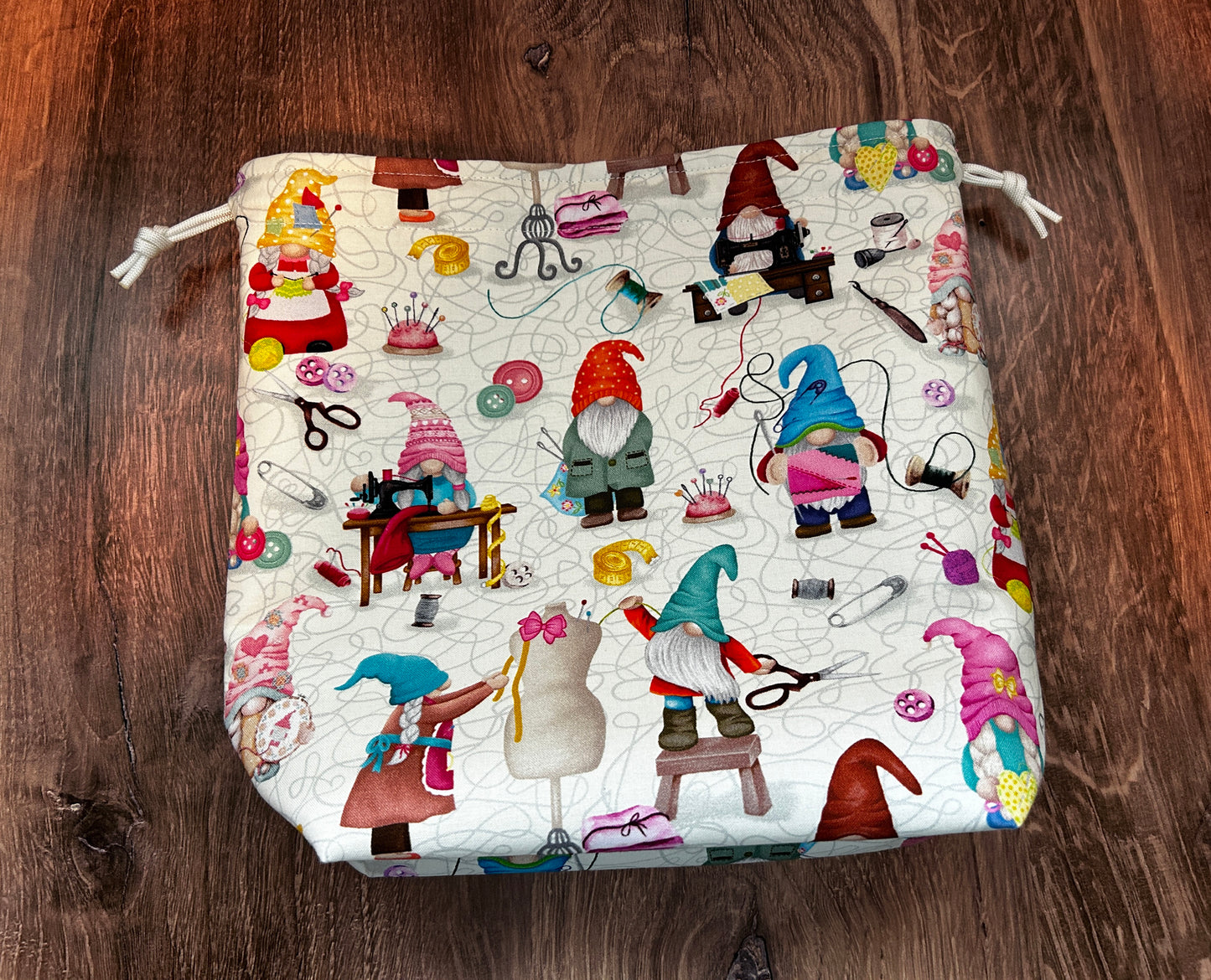 Gnome Project Bag - Handmade - Drawstring Bag – Knitting Bag – Crochet Bag - Toy Sack - Bingo Bag – Cross Stitch Bag - Sewing Gnomes