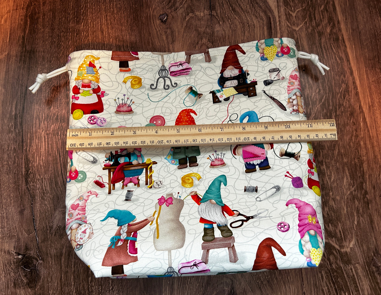 Gnome Project Bag - Handmade - Drawstring Bag – Knitting Bag – Crochet Bag - Toy Sack - Bingo Bag – Cross Stitch Bag - Sewing Gnomes