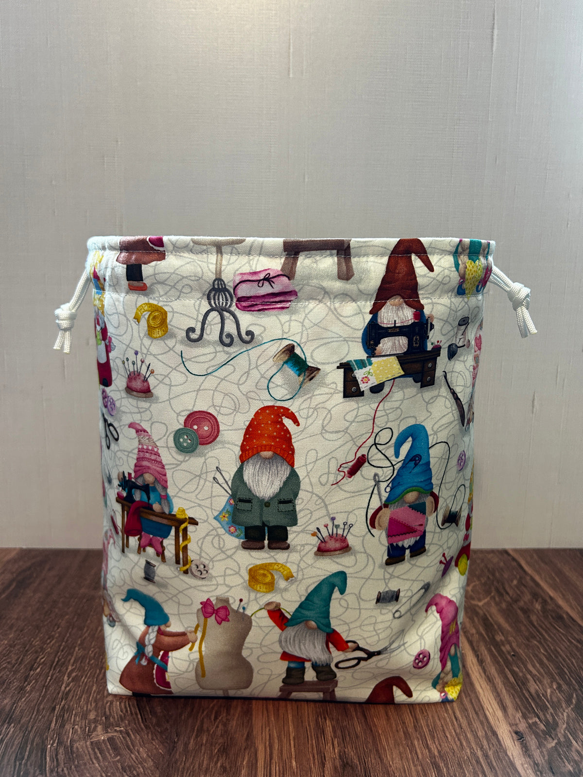 Gnome Project Bag - Handmade - Drawstring Bag – Knitting Bag – Crochet Bag - Toy Sack - Bingo Bag – Cross Stitch Bag - Sewing Gnomes