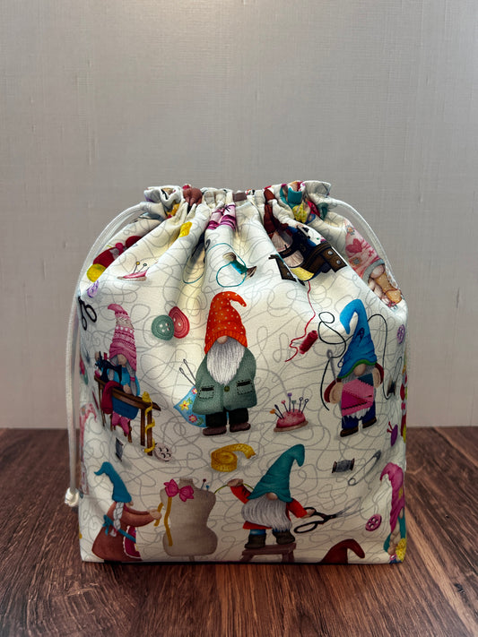 Gnome Project Bag - Handmade - Drawstring Bag – Knitting Bag – Crochet Bag - Toy Sack - Bingo Bag – Cross Stitch Bag - Sewing Gnomes