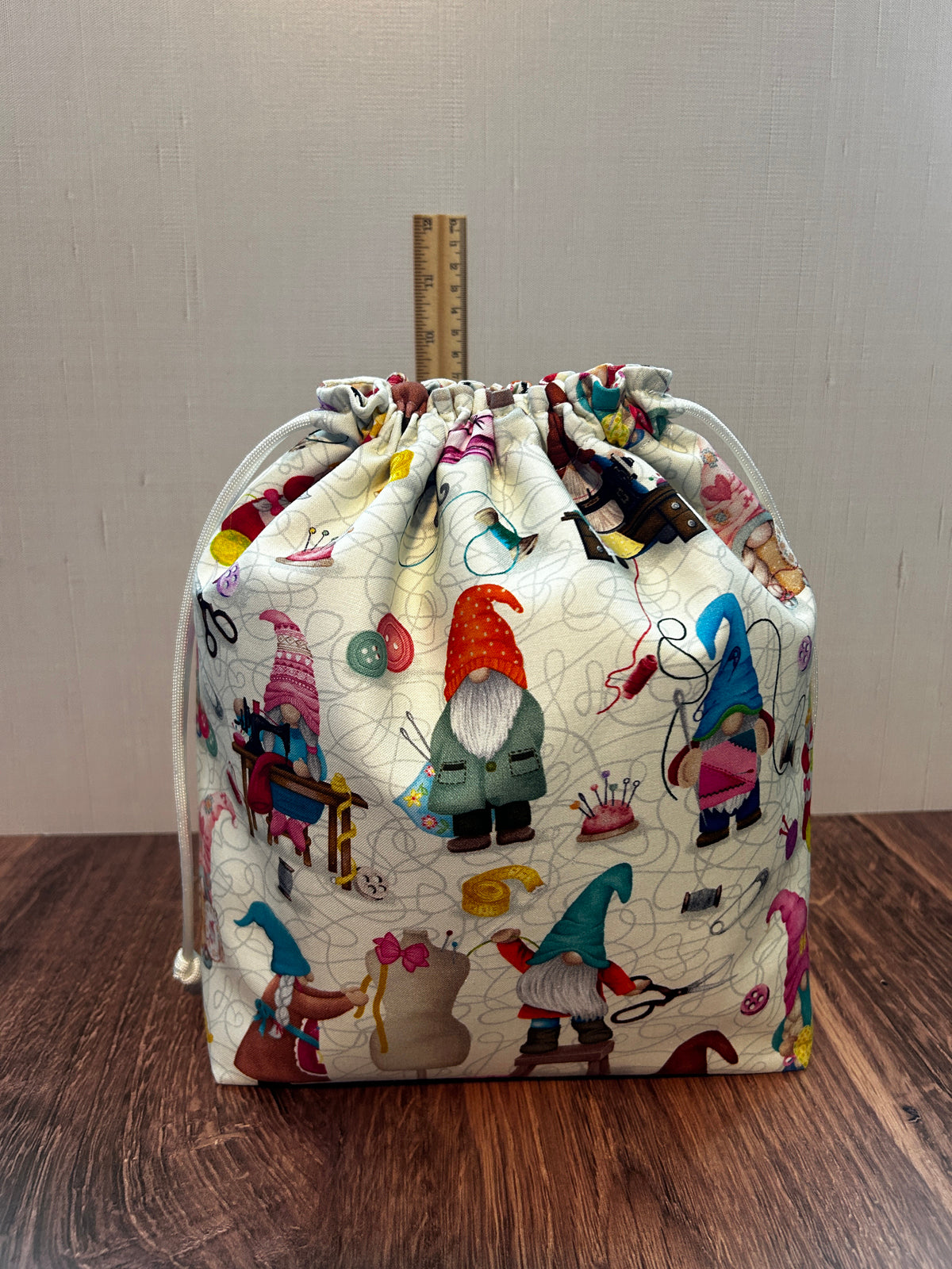 Gnome Project Bag - Handmade - Drawstring Bag – Knitting Bag – Crochet Bag - Toy Sack - Bingo Bag – Cross Stitch Bag - Sewing Gnomes