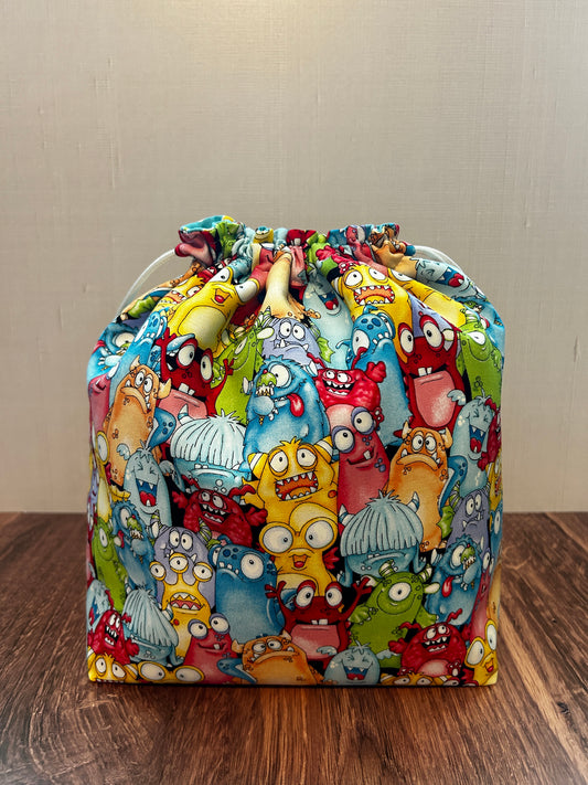 Monsters Project Bag - Drawstring Bag – Knitting Bag – Crochet Bag - Toy Sack - Cross Stitch Bag - Gift Bag - Craft Bag