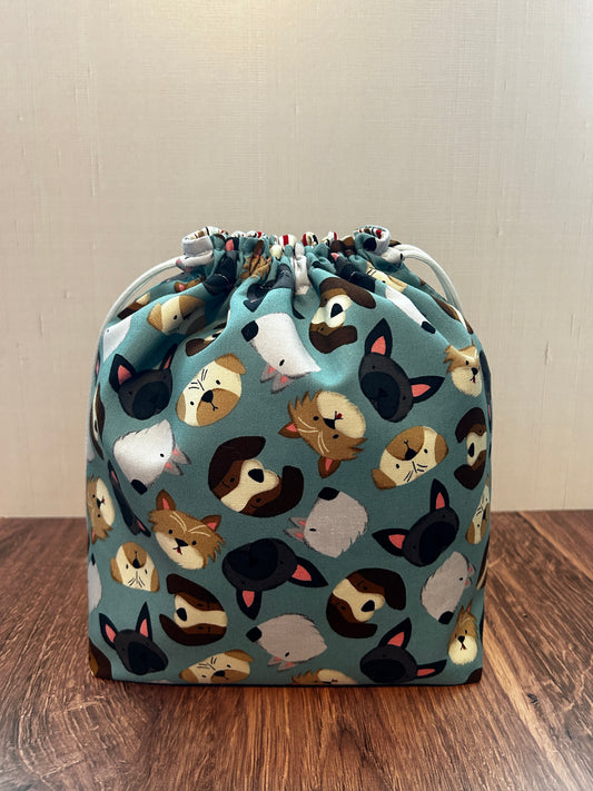 Dog Project Bag - Handmade - Drawstring Bag – Crochet Bag - Knitting Bag - Cross Stitch Bag - Craft Bag - Gift Bag
