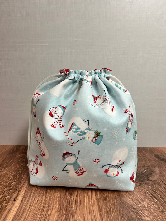 Snowman Project Bag - Handmade - Drawstring Bag – Knitting Bag – Crochet Bag - Toy Sack - Bingo Bag – Cross Stitch Bag - Winter - Holiday