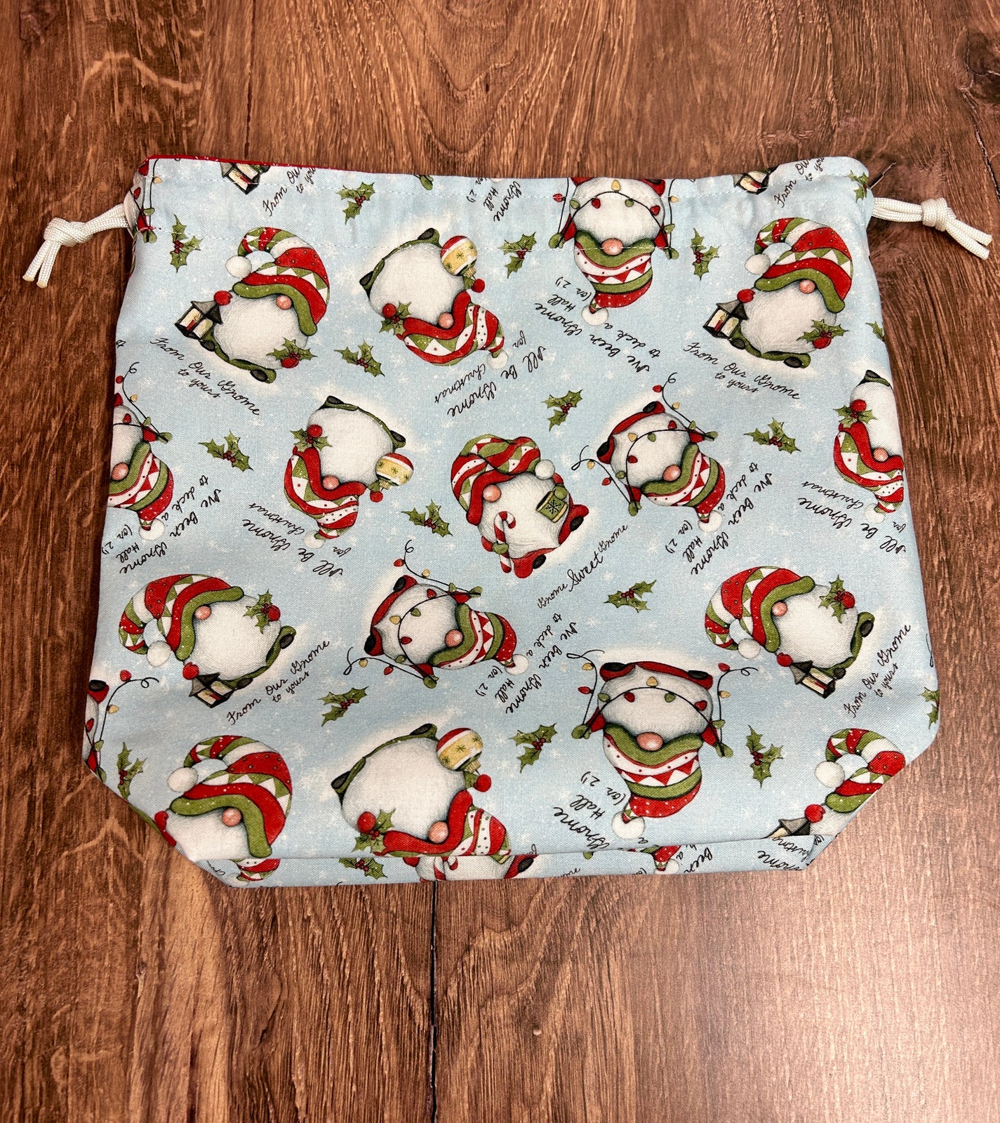 Christmas Gnome Project Bag - Handmade - Drawstring Bag – Knitting Bag – Crochet Bag - Yarn Tote - Bingo Bag – Cross Stitch Bag – Winter (Copy)