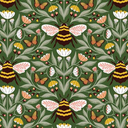 Cloud 9 Bee Fabric - Jade Bee-utiful Jade Organic Cotton - Honey Garden Organic by Juliana Tipton Collection - #227769-X - Floral