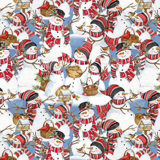 Wilmington Prints Snowman Fabric - Frosty Frolic - Multi Packed Snowmen - #39854-419 - Susan Winget - Winter - Holiday - Cotton
