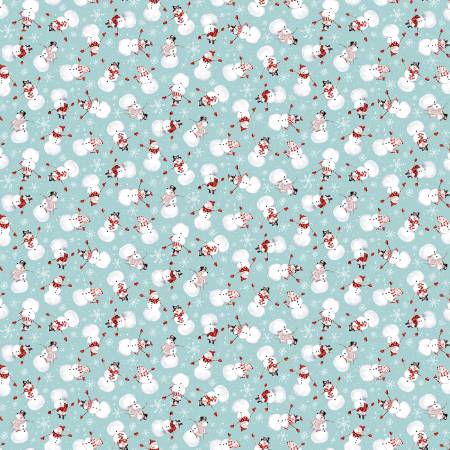 Henry Glass Snowman Fabric - Lt. Blue Tossed Snowmen - Bundle Up by Barb Tourtillotte Collection - #816-11 - Cotton Fabric