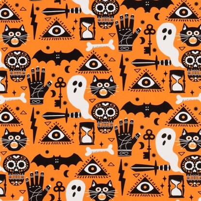 Alexander Henry Fabric - Incantation - Holiday - Halloween - Orange - Cotton Fabric