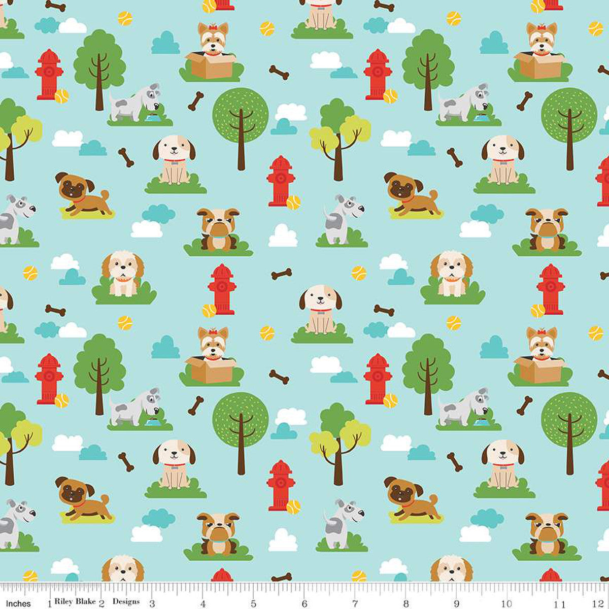 Riley Blake Fabric - Pets Dog Aqua - Pet's Collection - C13650-AQUA - Lori Whitlock - Cotton Fabric