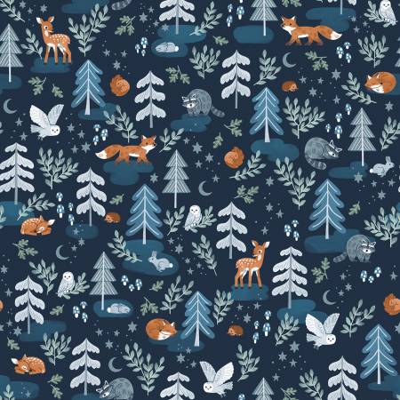 Riley Blake Fabric - Twilight Creatures by Natalia Juan Abello Collection - Main Indigo - #C15360R - Cotton