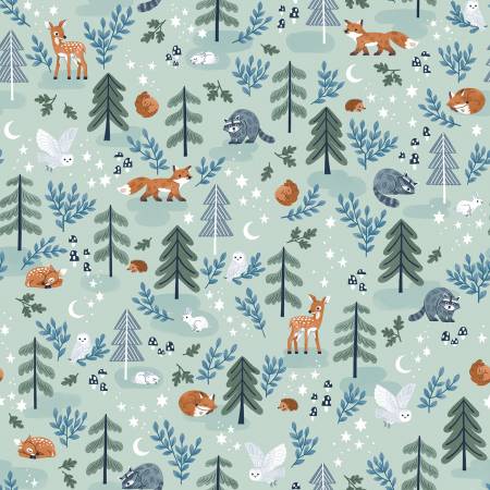 Riley Blake Fabric - Twilight Creatures by Natalia Juan Abello Collection - Main Mint - #C15360R - Cotton