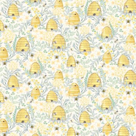 Timeless Treasures Beehive Fabric -Home Sweet Home by TT Fabrics - Cream Beehive Grove - #CD3043 - Bee - Cotton Fabric