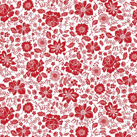 Timeless Treasures Fabric - White Large Redwork Floral - Garden Redwork by TT Fabrics - CD3101-WHITE - Cotton Fabric