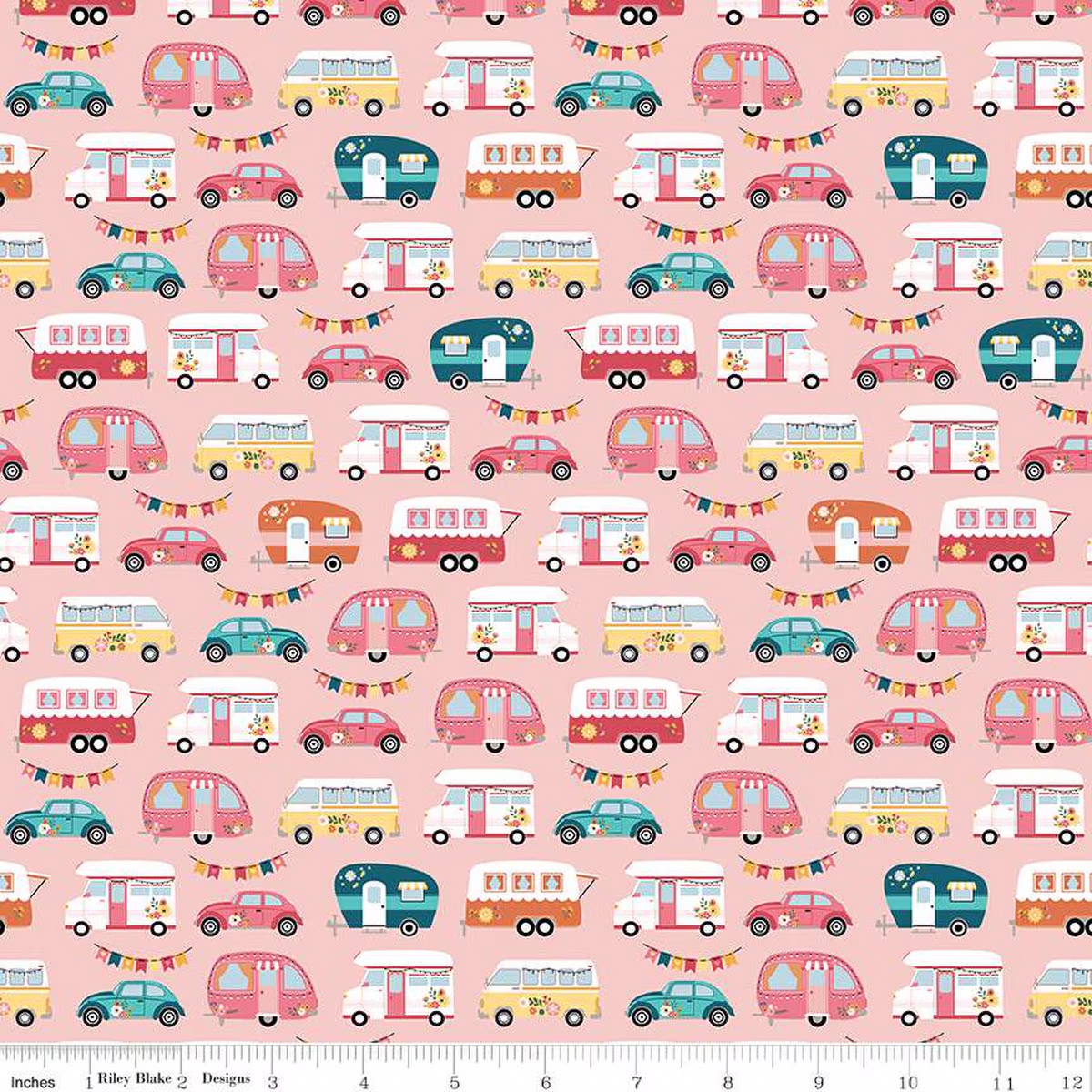 Riley Blake Fabric - Gone Glamping Campers Pink - C14792 - Lori Whitlock - Cotton