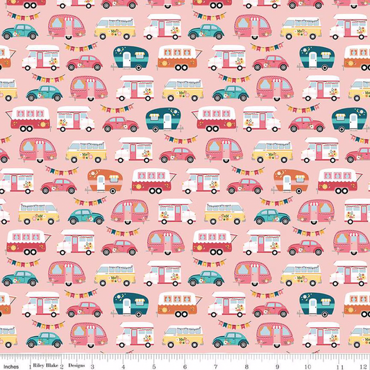 Riley Blake Fabric - Gone Glamping Campers Pink - C14792 - Lori Whitlock - Cotton