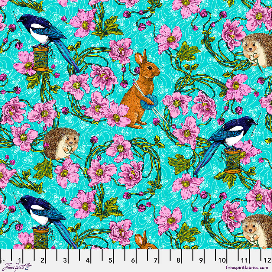 Free Spirit Fabric - Language of Flowers - Forest Tailors - BLUE - PWOB103 - Odile BAilloeu - Cotton Fabric