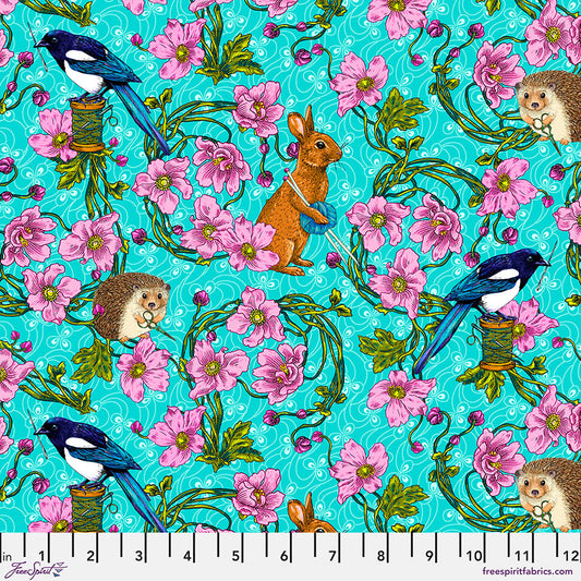 Free Spirit Fabric - Language of Flowers - Forest Tailors - BLUE - PWOB103 - Odile BAilloeu - Cotton Fabric