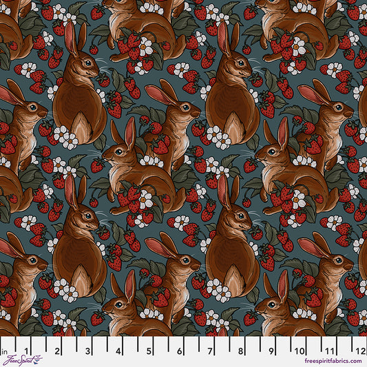 Free Spirit Garden Bed Fabric - Rabbits - Turquoise - Rachel Hauer - PWRH109 - Cotton Fabric