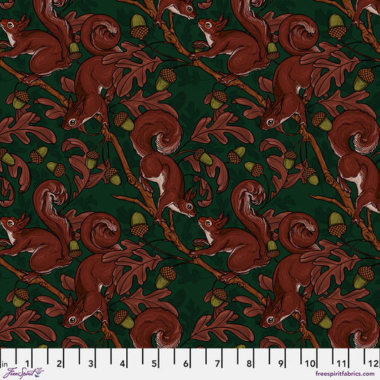 Free Spirit Garden Bed Fabric - Treetop - Green - Squirrel - Rachel Hauer - PWRH113 - Cotton Fabric