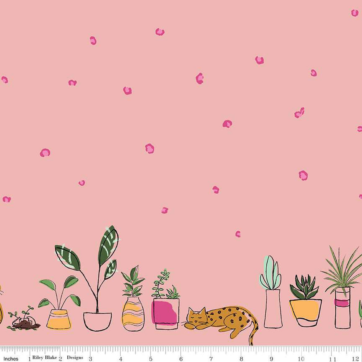 Riley Blake Fabric - Leafy Keen Border Print Pink w/ Sparkle - Cat - SC12646 - PINK - Amanda Niederhauser- Cotton