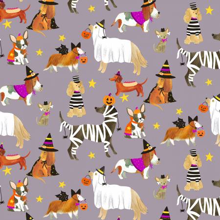 Dear Stella Halloween Fabric - Sleet Too Cute To Spook Halloween - Dog - #ST-D2810SLEET - Cotton