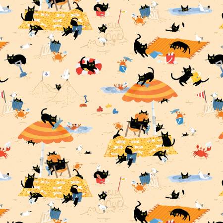 Dear Stella Cat Fabric - Sandy Paws - Multi Sandy Paws - #ST-DLW2803MULTI - Cat - Black Cat - Cotton