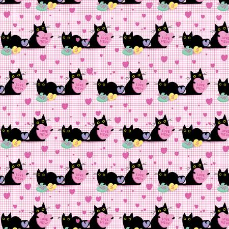 Dear Stella Cat Fabric - Hugs N Purrs - White I Love Mew - #ST-DLW2976WHITE - Leezaworks - Cotton