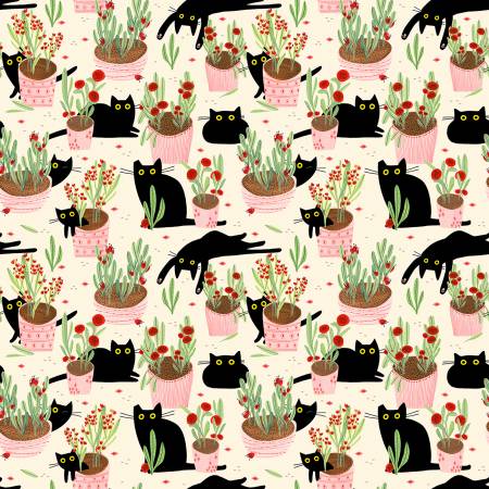 Dear Stella Cat Fabric -Sweet Purrennials - Dawn Amewsing - Leezaworks Collection - #ST-DLW3111DAWN - Cotton