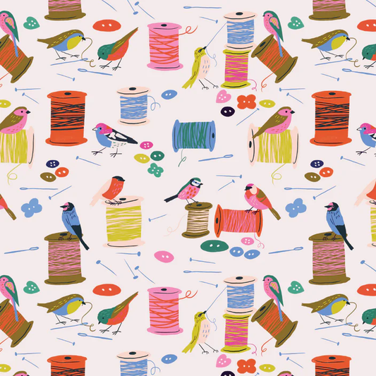 Dashwood Studio - Stitch and Sew Spools - Louise Cunningham - Bird - Cotton Fabric