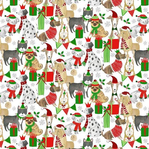 Timeless Treasures Dog Fabric - Holiday Dogs With Presents - CD1953 - Cotton Fabric